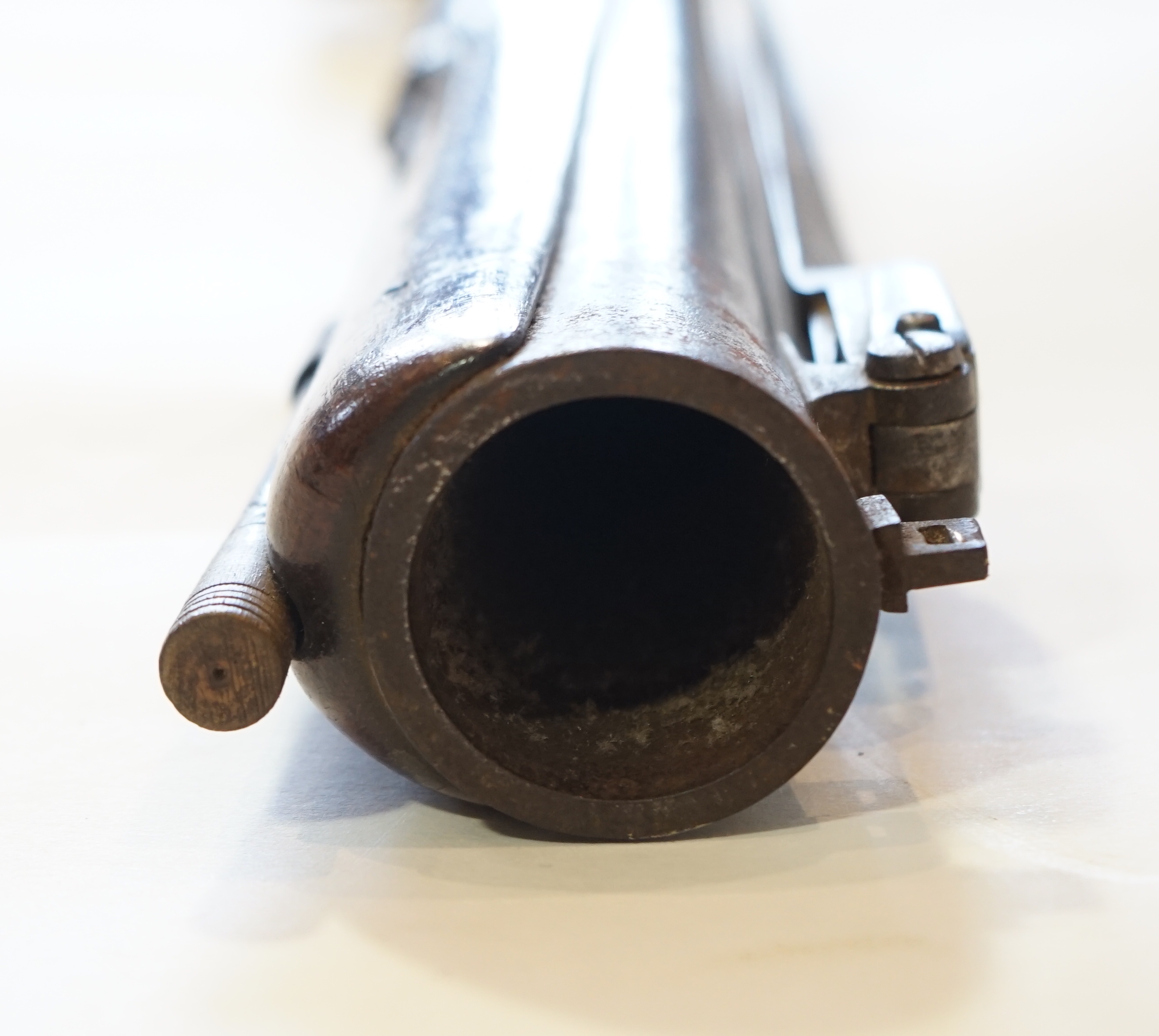 An iron barrelled flintlock blunderbuss by Goodwin of London, fitted with a top spring bayonet